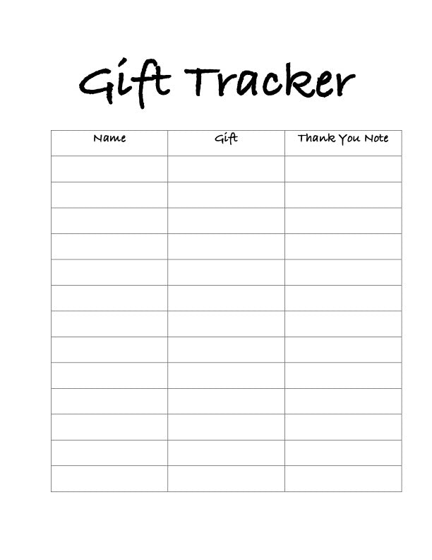 Gift Tracker Log Digital Download