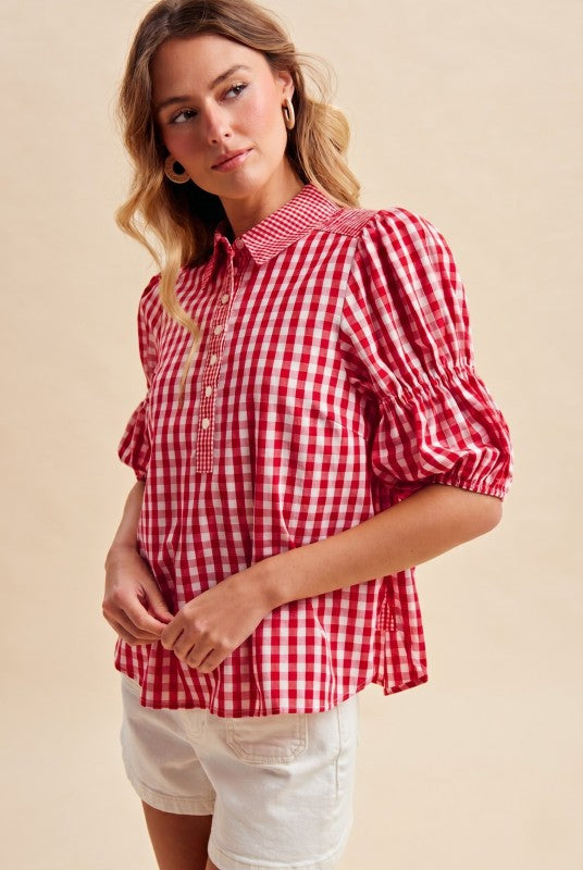 Red Gingham Game Day Blouse