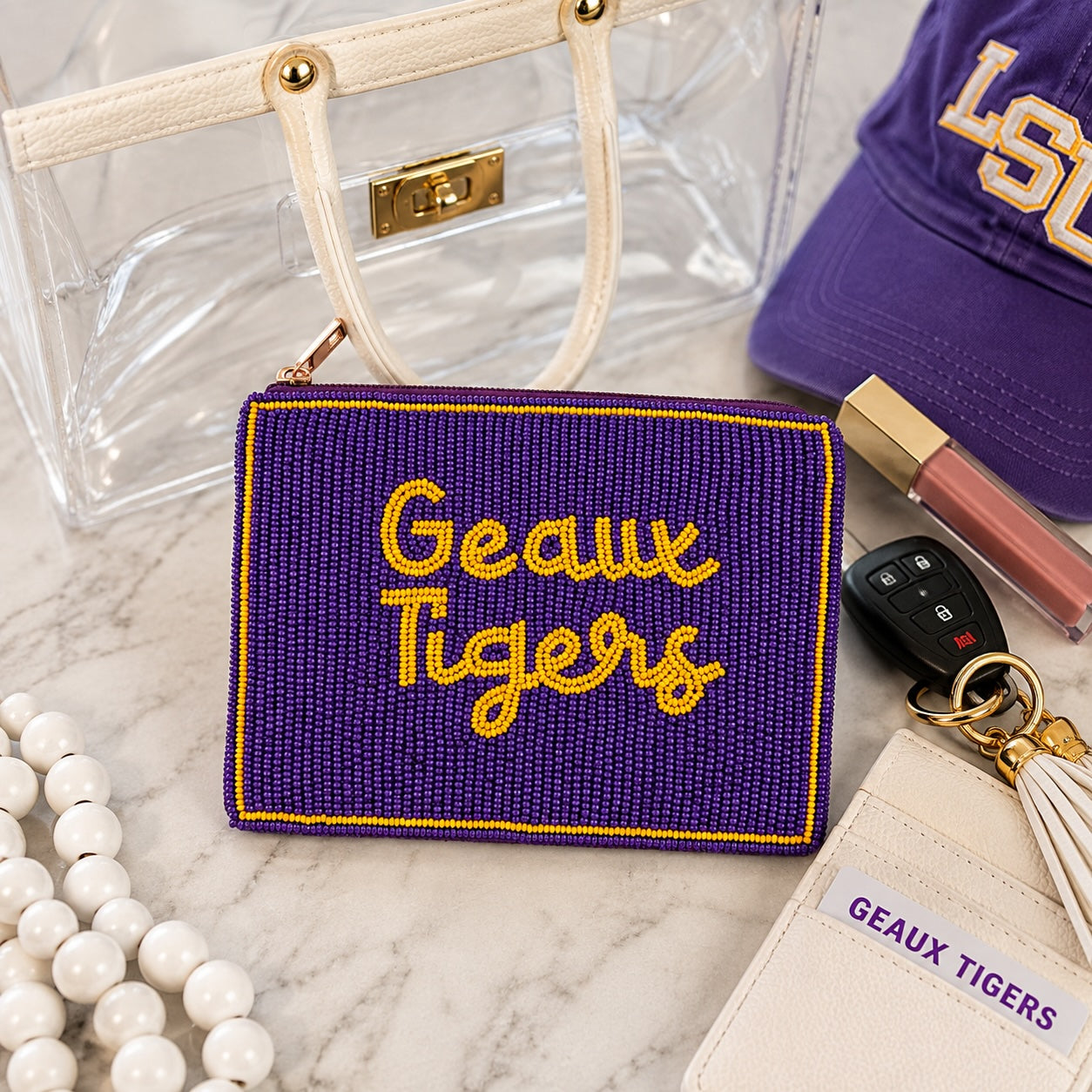 LSU Beaded Pouch