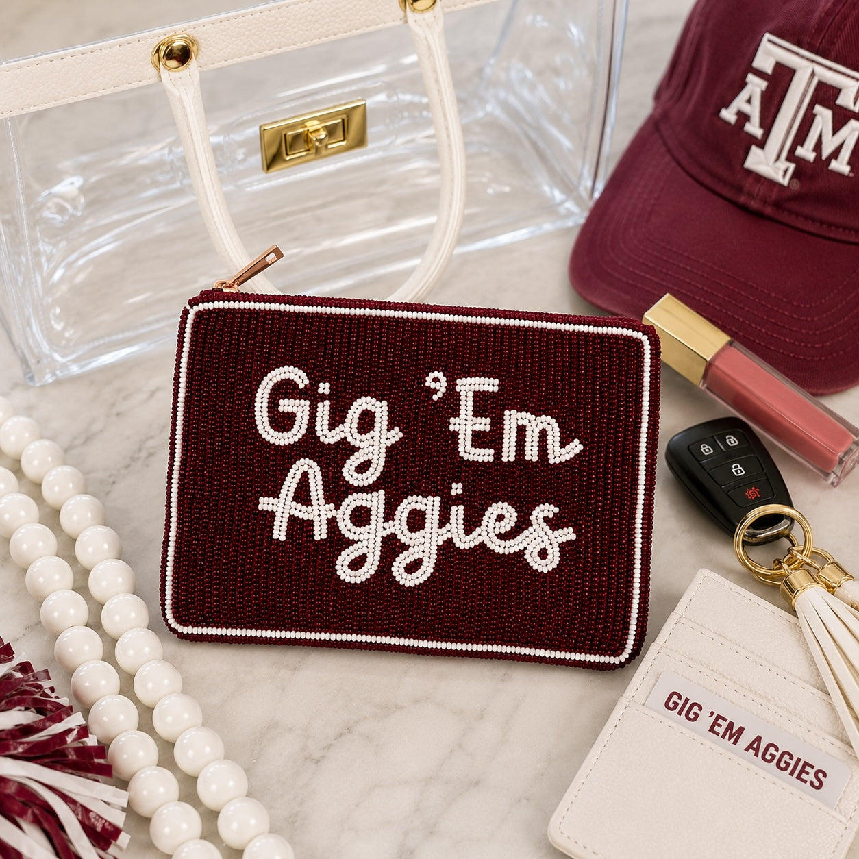 Texas A&M Beaded Pouch