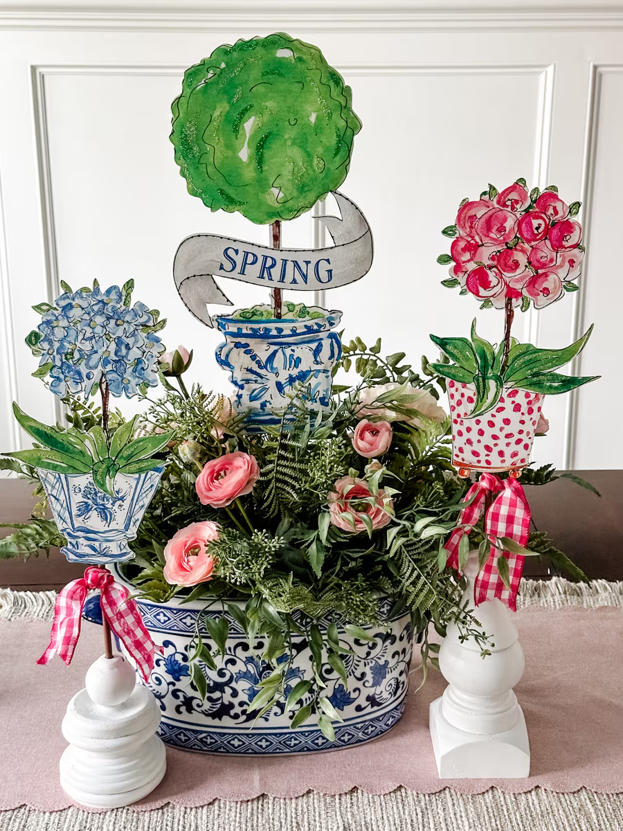 Blue Hydrangea & Pink Rose Pots