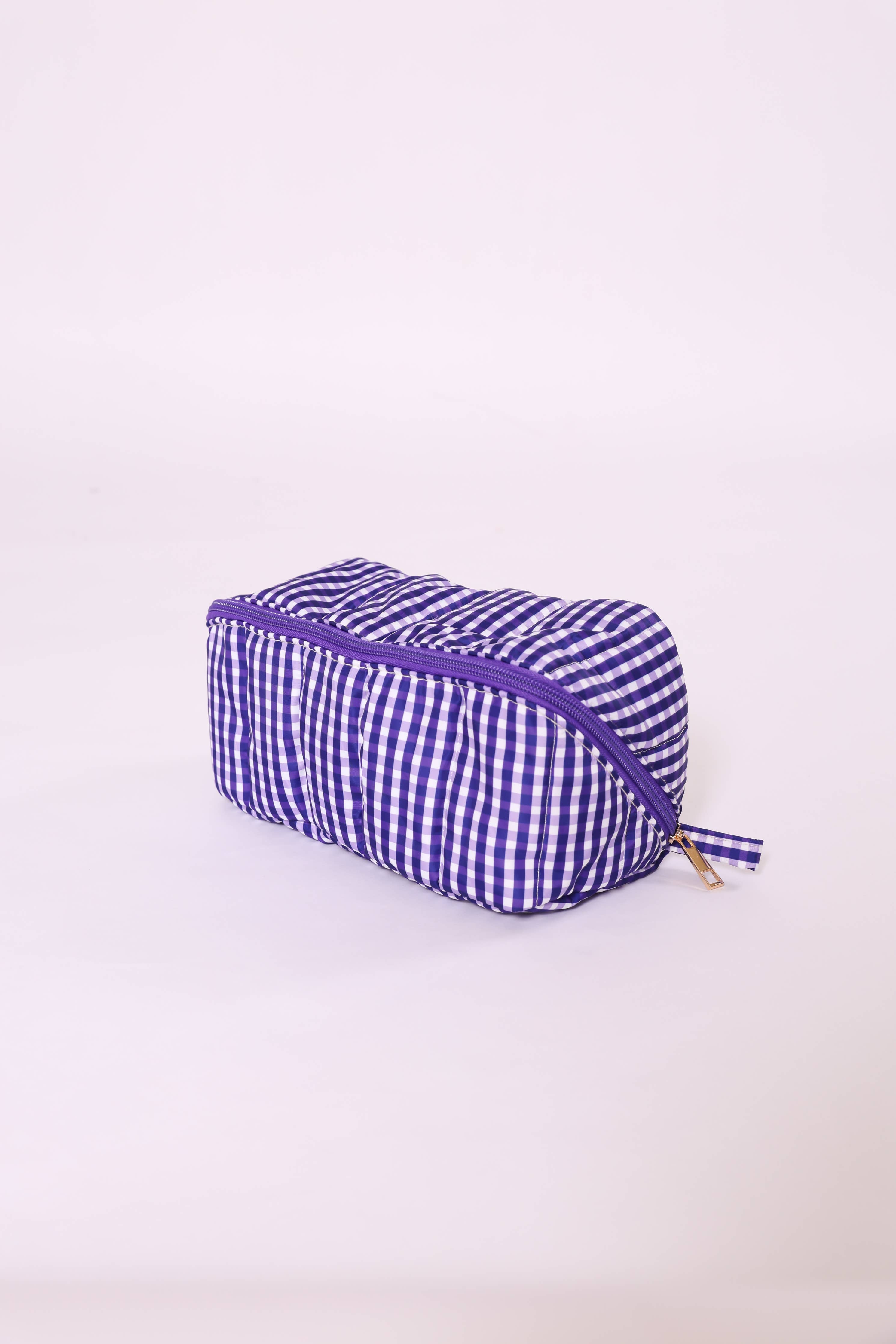 Gingham  Purple Makeup Bag
