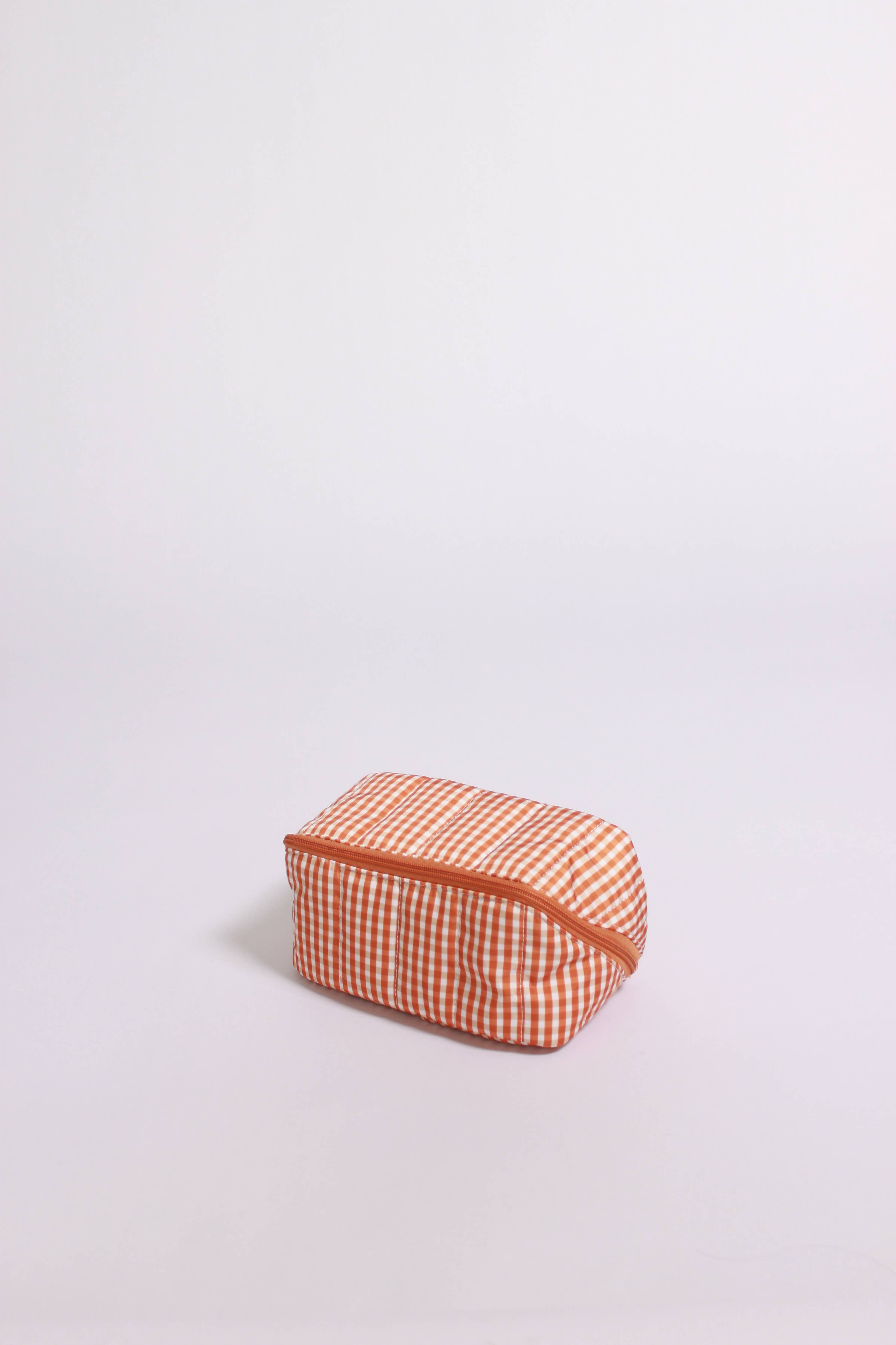 Gingham Bright Orange Makeup Bag