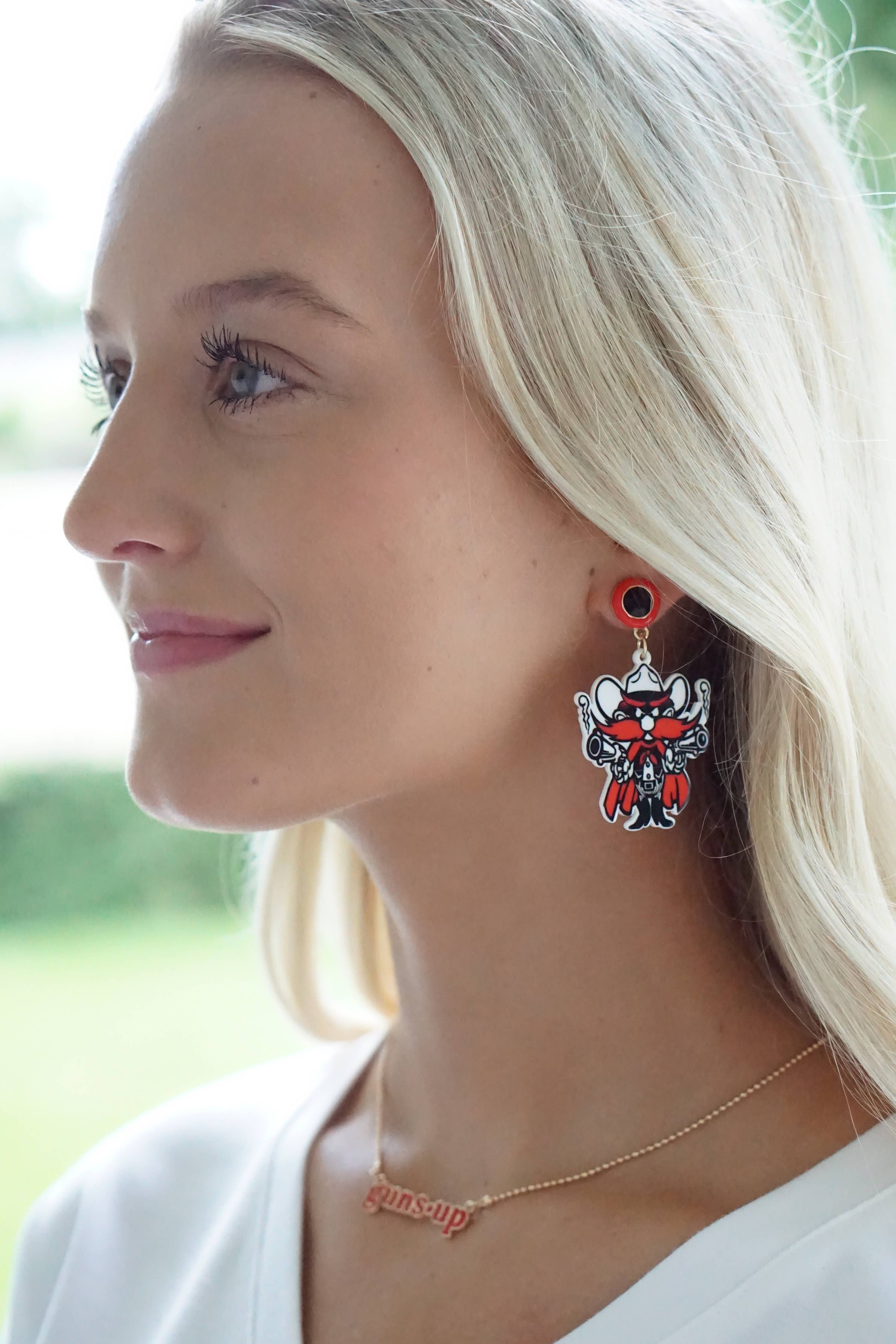 Raider Red Resin Mascot Earrings