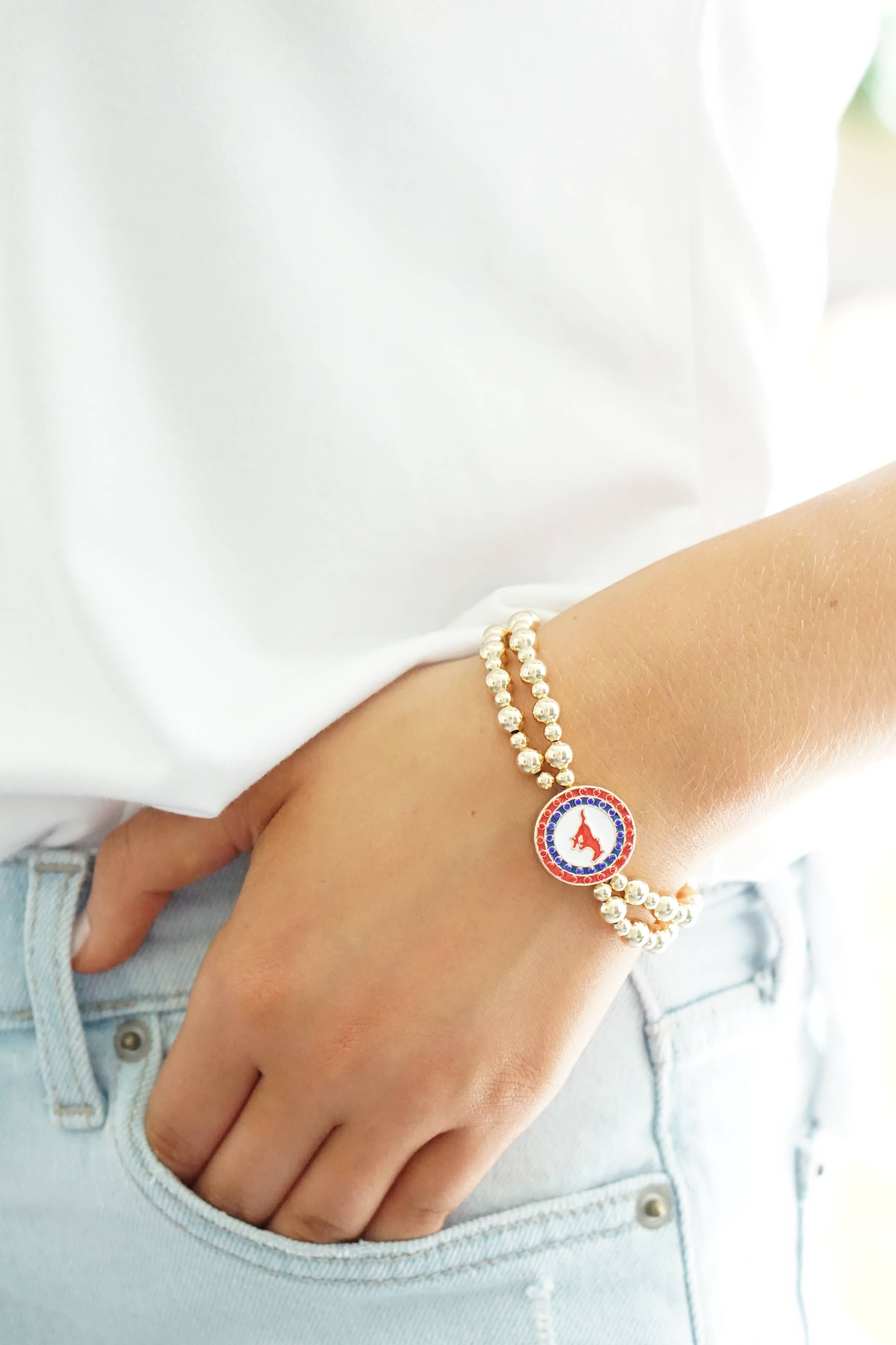 SMU  Pave Disc 2 Row Bracelet