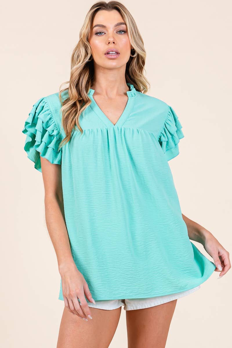AIRFLOW RUFFLE SLEEVE BLOUSE: BLACK / S