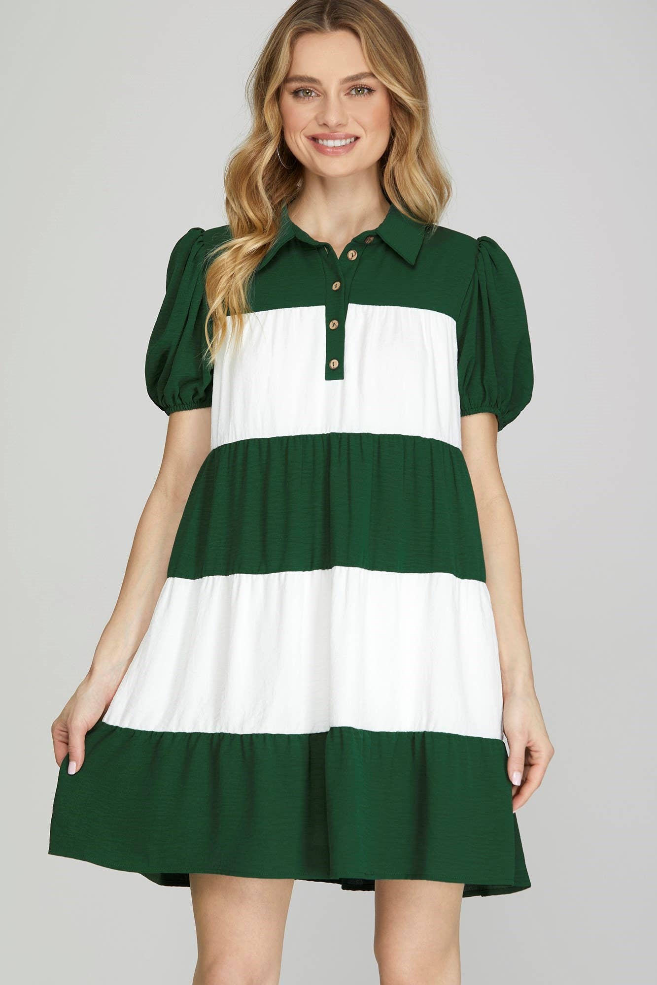 Game Day Green Short Sleeve Puff Dress