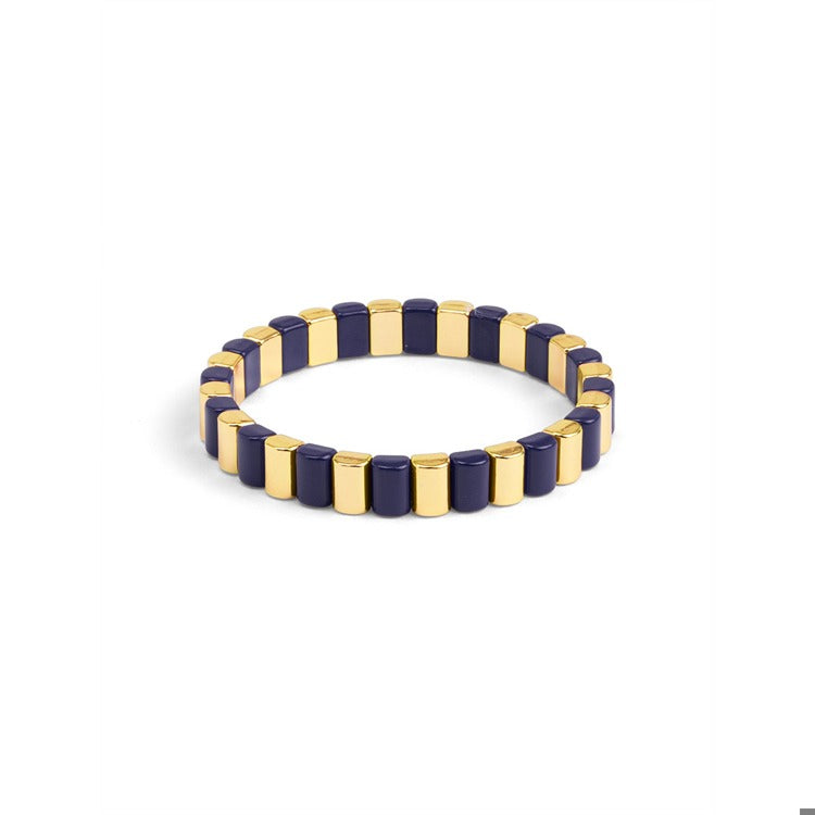 Navy Enamel Stretch Bracelet